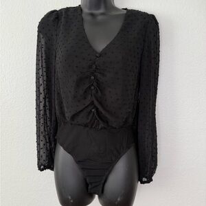 Shinestar Black Textured Bodysuit